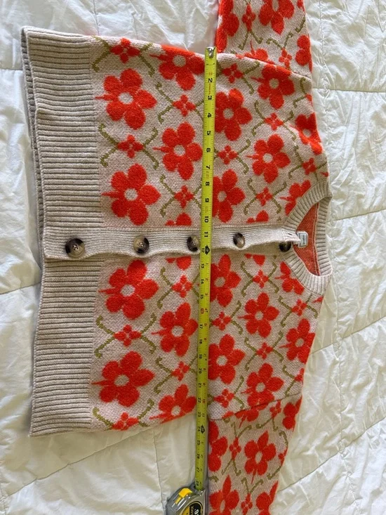 Anthropologie Maeve Orange Floral Pop Intarsia Cardigan Sweater NWOT - Picture 6 of 8